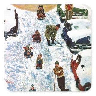 Sledding and Digging Out Square Sticker