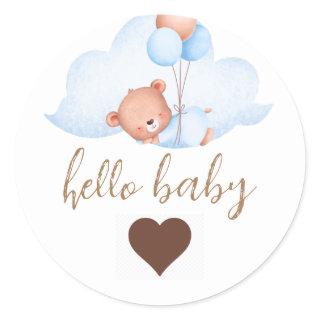 Sleeping Brown Bear and Cloud Baby Shower Classic Round Sticker