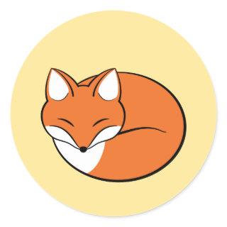 Sleeping Cartoon Fox on Yellow Classic Round Sticker