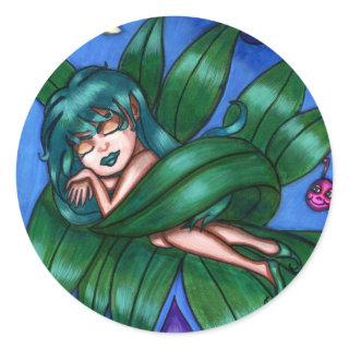 Sleeping Fairy at night fantasy fairytale original Classic Round Sticker