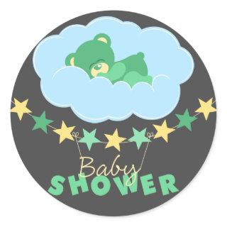 Sleeping Green Teddy Bear In Cloud Baby Shower Classic Round Sticker