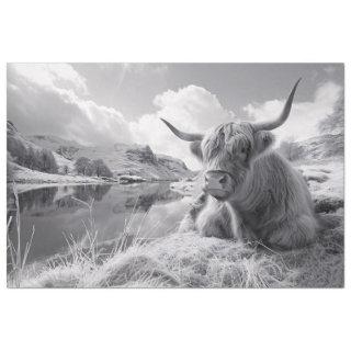 Sleeping Highland Cow Black and White Decoupage Tissue Paper