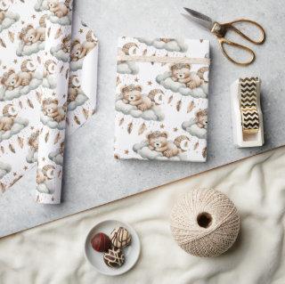 Sleeping teddy bear on cloud nine brown grey boho