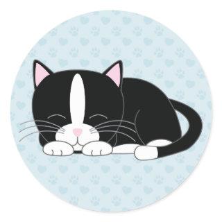 Sleepy Kitty {Tuxedo} Classic Round Sticker