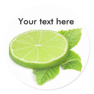 Slice of lime with mint leaf classic round sticker