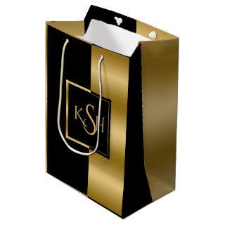 Slick Gold & Black Modern Geometric Design Medium Gift Bag