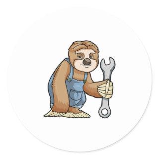 Sloth as Craftsman with Wrench Classic Round Sticker