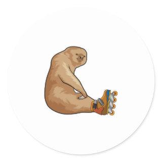 Sloth as Inline skater with Inline skates Classic Round Sticker