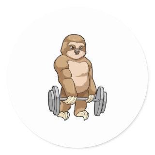 Sloth at Bodybuilding with Barbell Classic Round Sticker