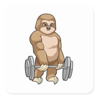 Sloth at Bodybuilding with Barbell Square Sticker