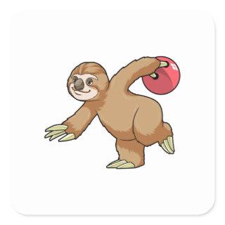 Sloth at Bowling with Bowling ball Square Sticker
