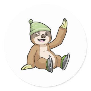 Sloth at Ice skating with Ice skates Classic Round Sticker