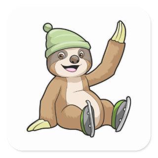 Sloth at Ice skating with Ice skates Square Sticker