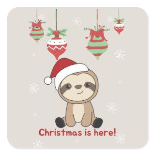 Sloth Christmas Snow Winter Animals Sloths Square  Square Sticker