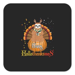 Sloth Halloween Thanksgiving Christmas Happy Hallo Square Sticker