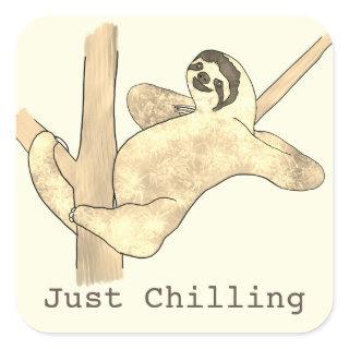 Sloth in Tree Just Chilling Funny Cute Animal Art Square Sticker