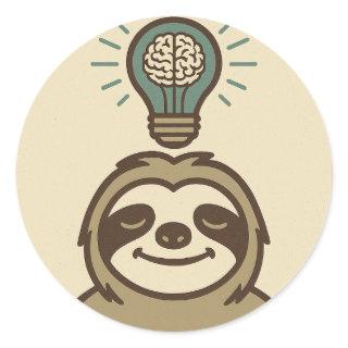 Sloth With Brain in a Lightbulb  Classic Round Sticker