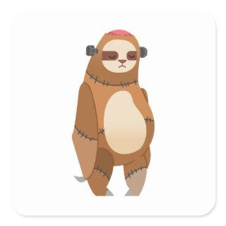 Sloth's Ear-Plugged Standing And Sleeping Square Sticker
