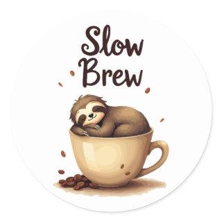 Slow Brew Coffee Sloth Classic Round Sticker
