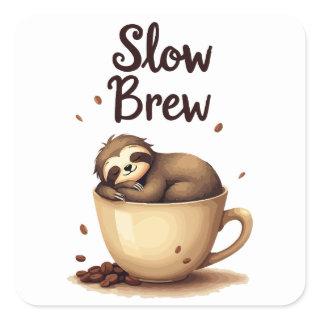 Slow Brew Coffee Sloth Square Sticker