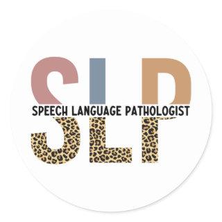 SLP Speech Pathologist Leopard Print Typography Classic Round Sticker