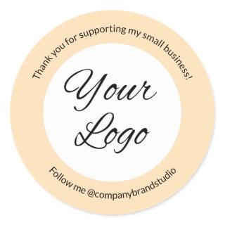 Small Business Thank You Add Logo Beige Classic Round Sticker