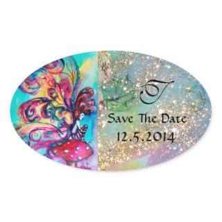 Small Elf of Mushrooms Save The Date Monogram Oval Sticker