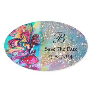 Small Elf of Mushrooms Save The Date Monogram Oval Sticker