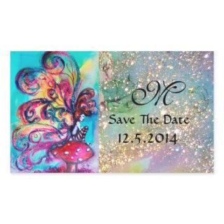 Small Elf of Mushrooms Save The Date Monogram Rectangular Sticker