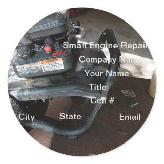 small engine repair business  classic round sticker