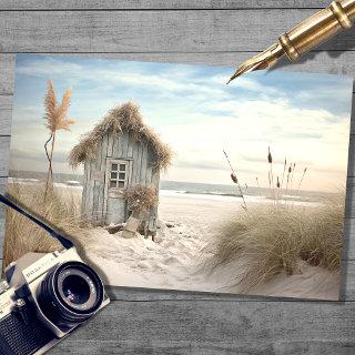 Small Straw Covered Beach House Decoupage Paper