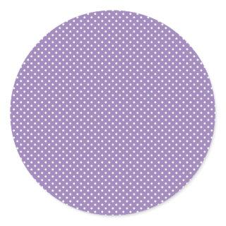 Small white polka dots purple lavender background classic round sticker