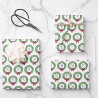 Smart Watercolor Christmas Wreath Red Bow Monogram  Sheets