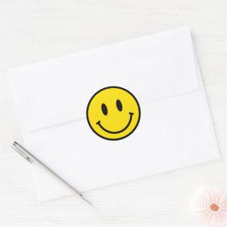 Smile Happy Face Emoji Yellow Black White Retro Classic Round Sticker