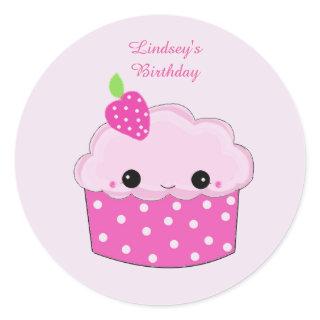 Smiley Cupcake Personalized Birthday Classic Round Sticker