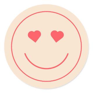 Smiley Face Heart Eyes | Orange Classic Round Sticker