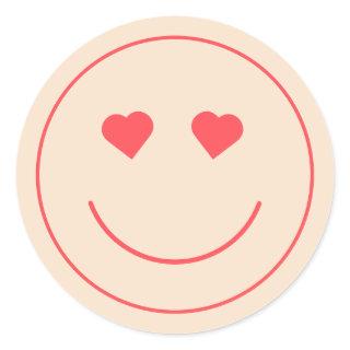Smiley Face Heart Eyes | Orange Classic Round Sticker