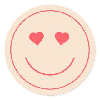 Smiley Face Heart Eyes | Orange Classic Round Sticker