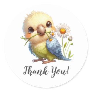 Smiling Budgie and Bloom Thank You Classic Round Sticker