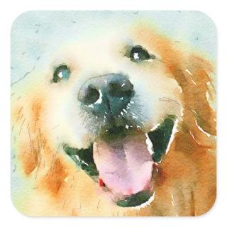 Smiling Golden Retriever in Watercolor Square Sticker