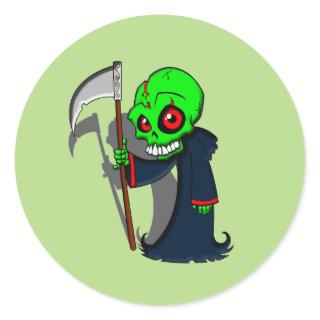 Smiling Grim Reaper Illustration Creepy Cool Classic Round Sticker