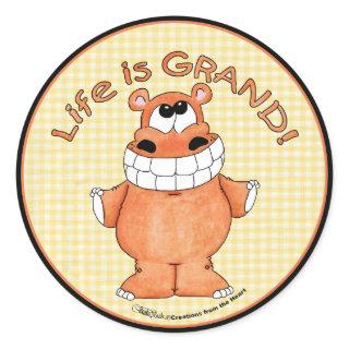 Smiling Hippo-Life is Grand Classic Round Sticker