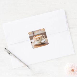 Smiling Latte By Window Square Sticker