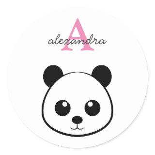 Smiling  panda face Monogram  Classic Round Sticker