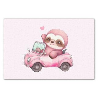 Smiling Pink Sloth Driving a Convertible Tissue Paper