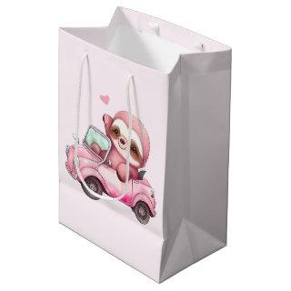 Smiling Pink Sloth in a Convertible Medium Gift Bag