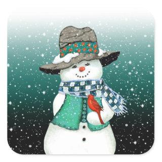 Smiling Snowman, Cardinal in a Snowstorm Stickers