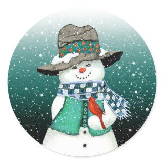 Smiling Snowman, Cardinal in a Snowstorm Stickers