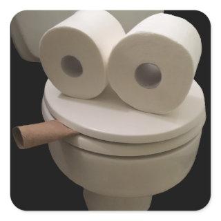 Smiling Toilet Face Square Sticker