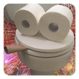 Smiling Toilet Face Square Sticker